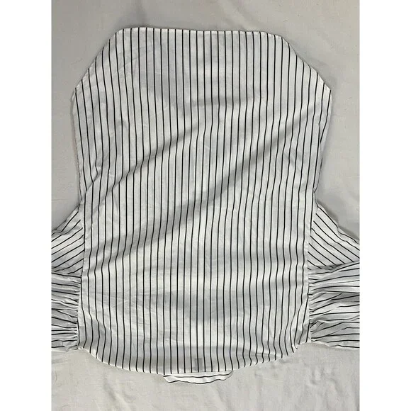 Ralph Lauren Black Label Collarless Tunic Striped Blouse Puffy Sleeves | Size 10 - Picture 10 of 15